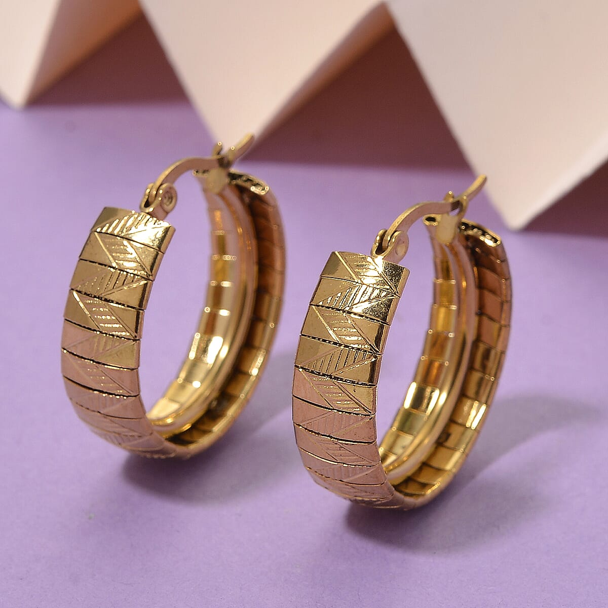 Omega Chain Hoop Earrings in ION Plated YG Stainless Steel image number 1