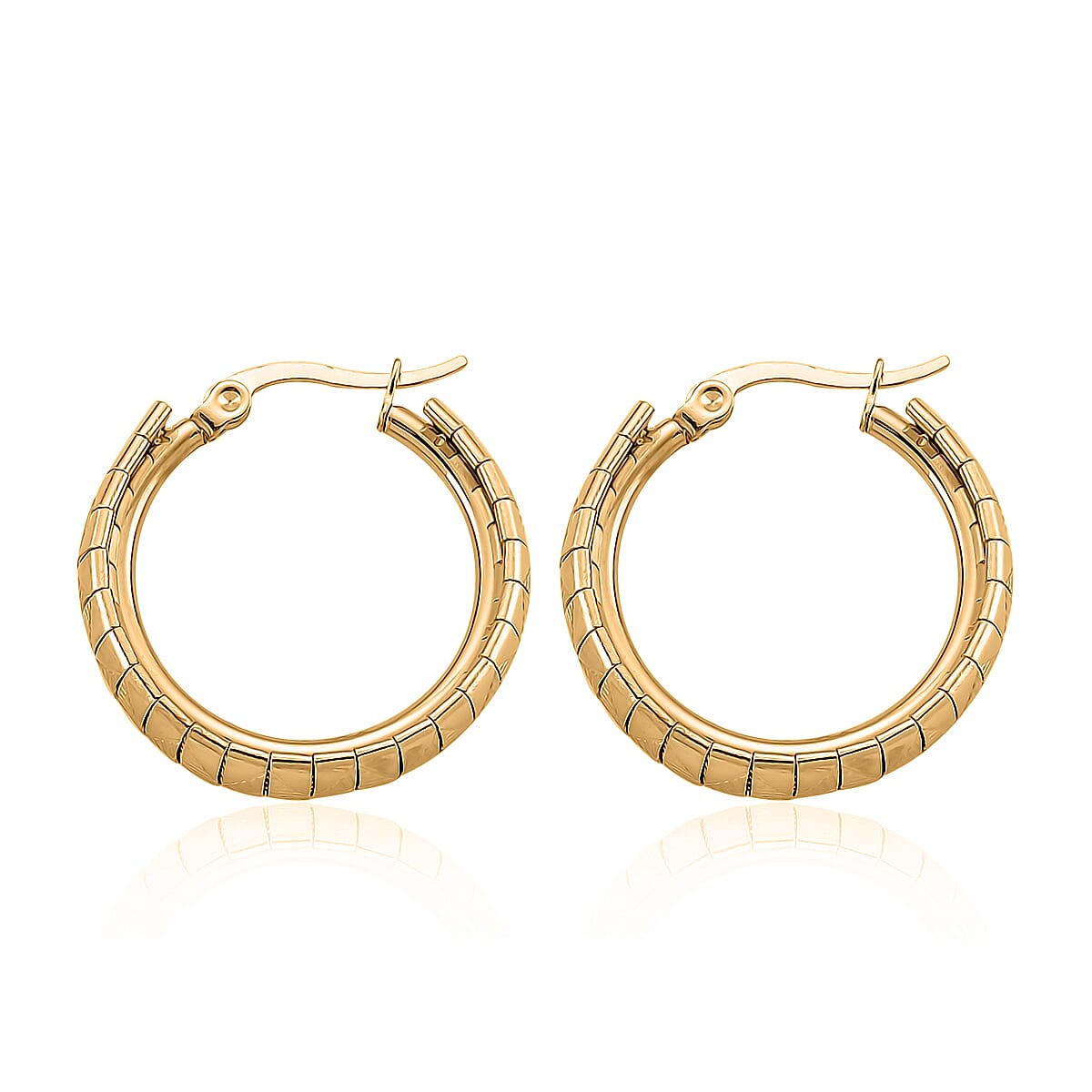 Omega Chain Hoop Earrings in ION Plated YG Stainless Steel image number 3