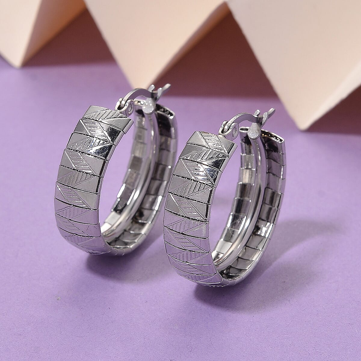 Omega Chain Hoop Earrings in Stainless Steel image number 1