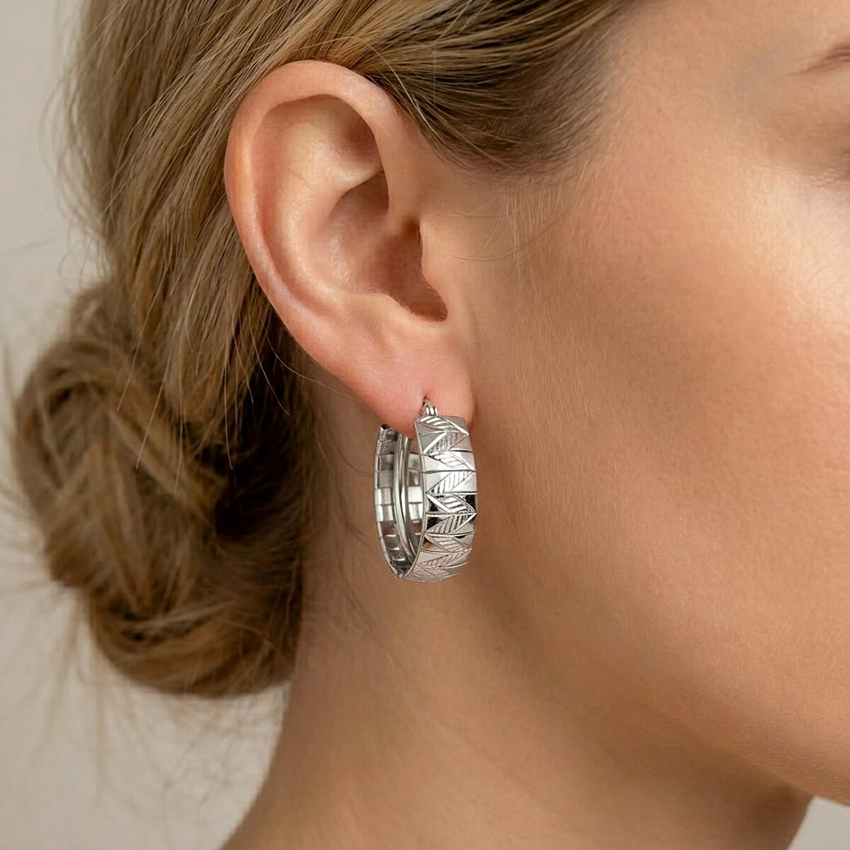 Omega Chain Hoop Earrings in Stainless Steel image number 2