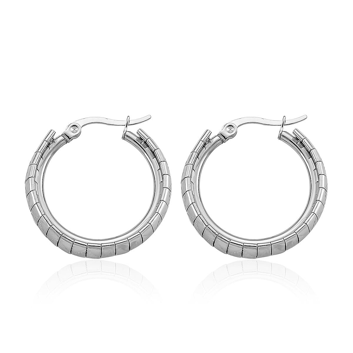 Omega Chain Hoop Earrings in Stainless Steel image number 3