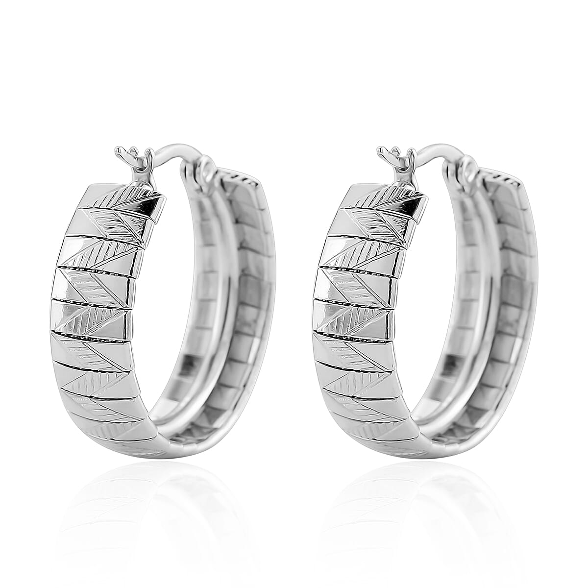 Omega Chain Hoop Earrings in Stainless Steel image number 4
