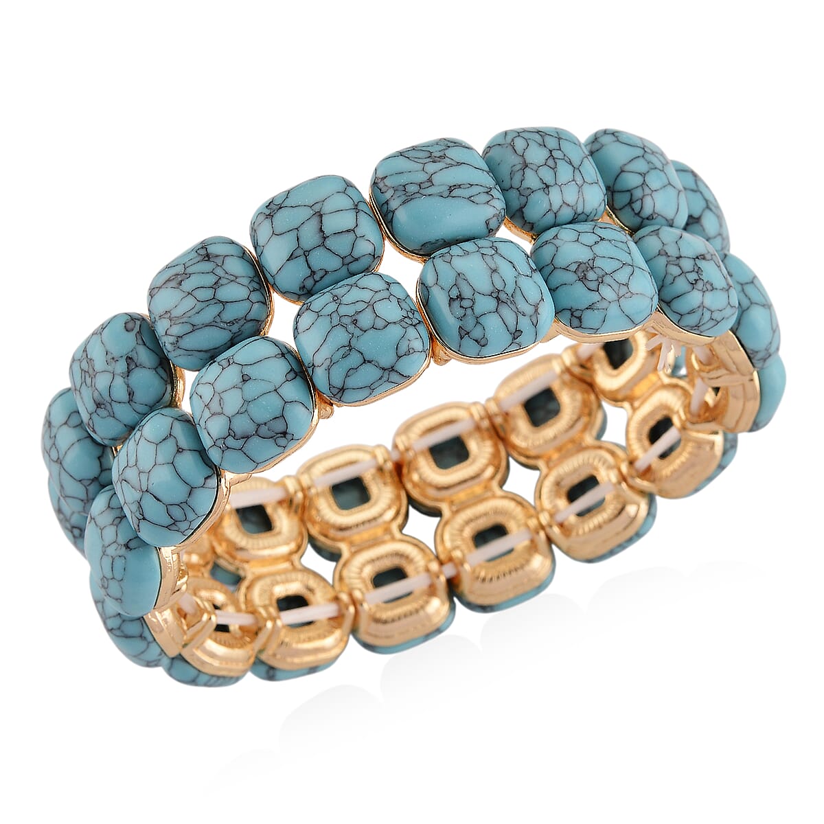 Blue Howlite 34.00 ctw Stretch Bangle Bracelet in Goldtone (6.50-7.0In) image number 0