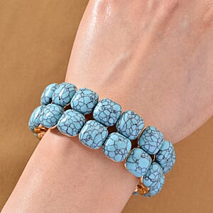 Blue Howlite 34.00 ctw Stretch Bangle Bracelet in Goldtone (6.50-7.0In)
