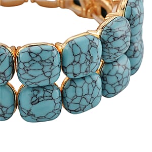 Blue Howlite 34.00 ctw Stretch Bangle Bracelet in Goldtone (6.50-7.0In)