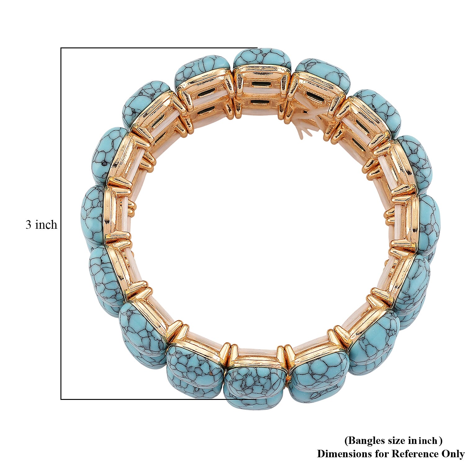 Blue Howlite 34.00 ctw Stretch 2 Row Bangle Bracelet in Goldtone (6.50-7.0In)