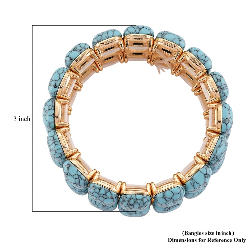Blue Howlite 34.00 ctw Stretch 2 Row Bangle Bracelet in Goldtone (6.50-7.0In)
