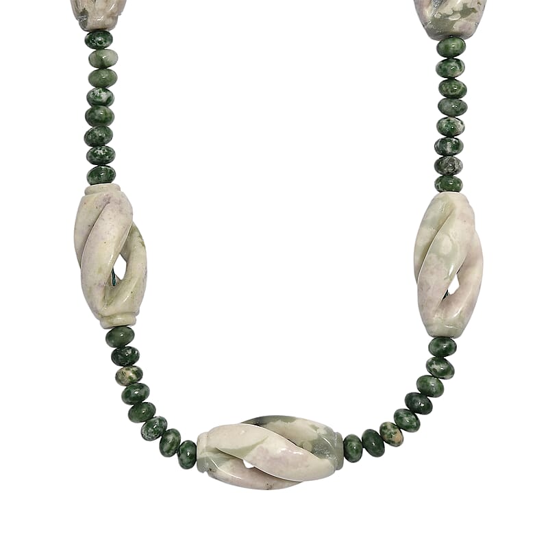 Sesame Jasper and Green Spot Agate 266.00 ctw Beaded Necklace in Platinum Over 20 Inches
