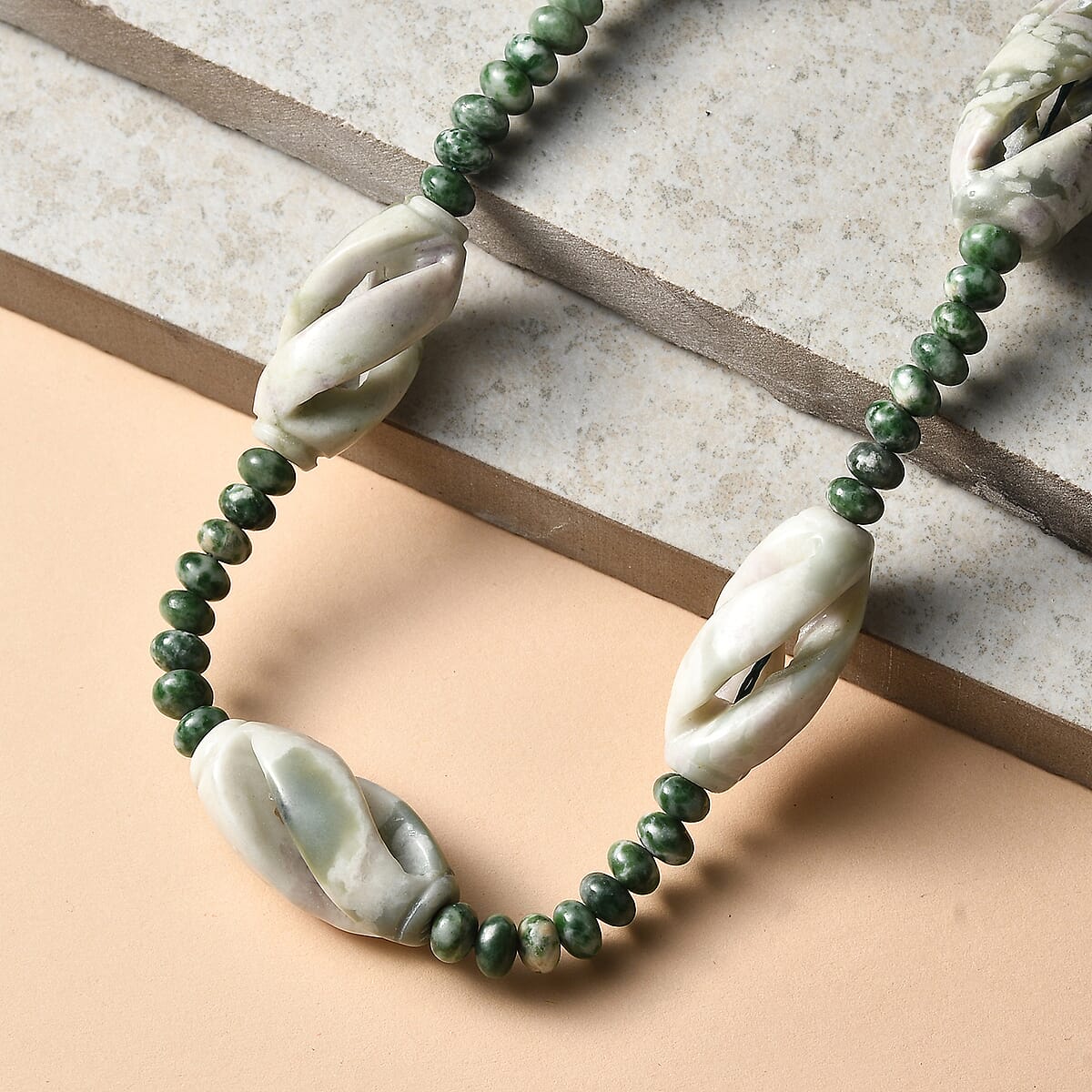 Sesame Jasper and Green Spot Agate 266.00 ctw Beaded Necklace in Platinum Over 20 Inches  image number 1