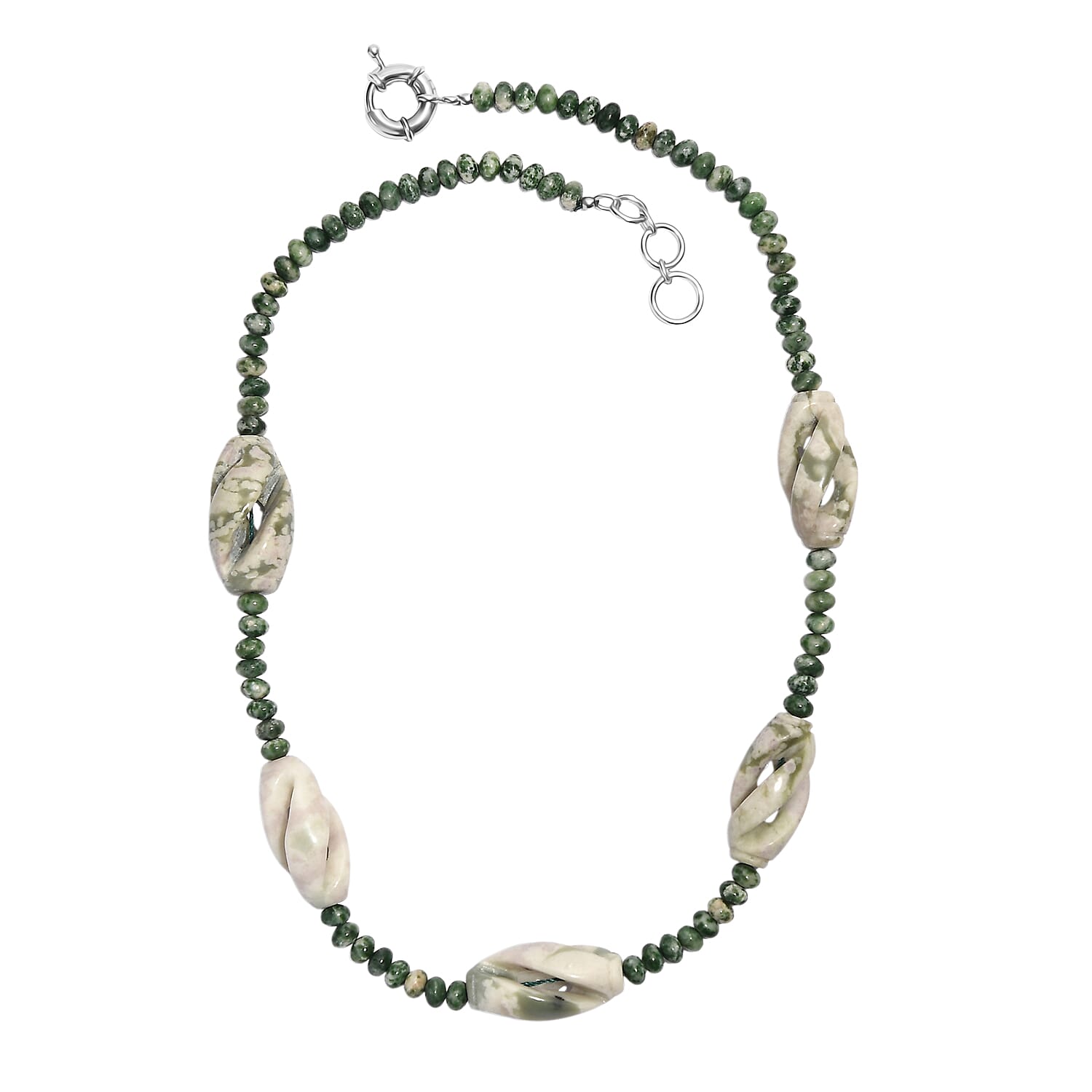 Sesame Jasper and Green Spot Agate 266.00 ctw Beaded Necklace in Platinum Over 20 Inches