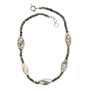 Sesame Jasper and Green Spot Agate 266.00 ctw Beaded Necklace in Platinum Over 20 Inches 