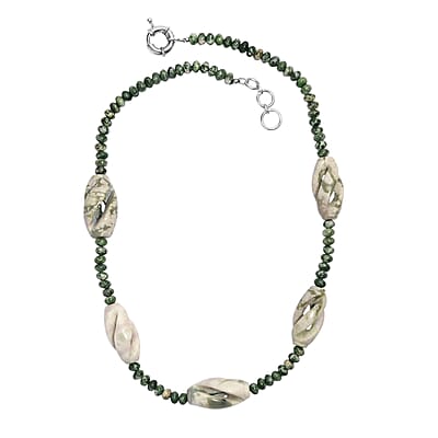 Sesame Jasper and Green Spot Agate 266.00 ctw Beaded Necklace in Platinum Over 20 Inches
