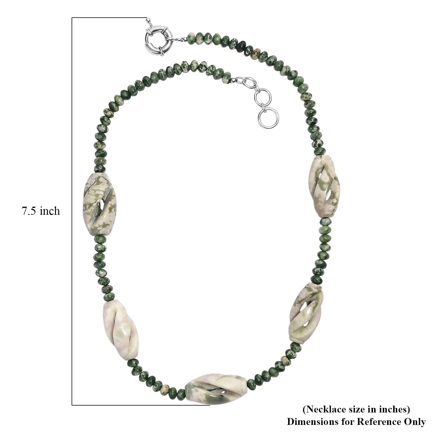 Sesame Jasper and Green Spot Agate 266.00 ctw Beaded Necklace in Platinum Over 20 Inches