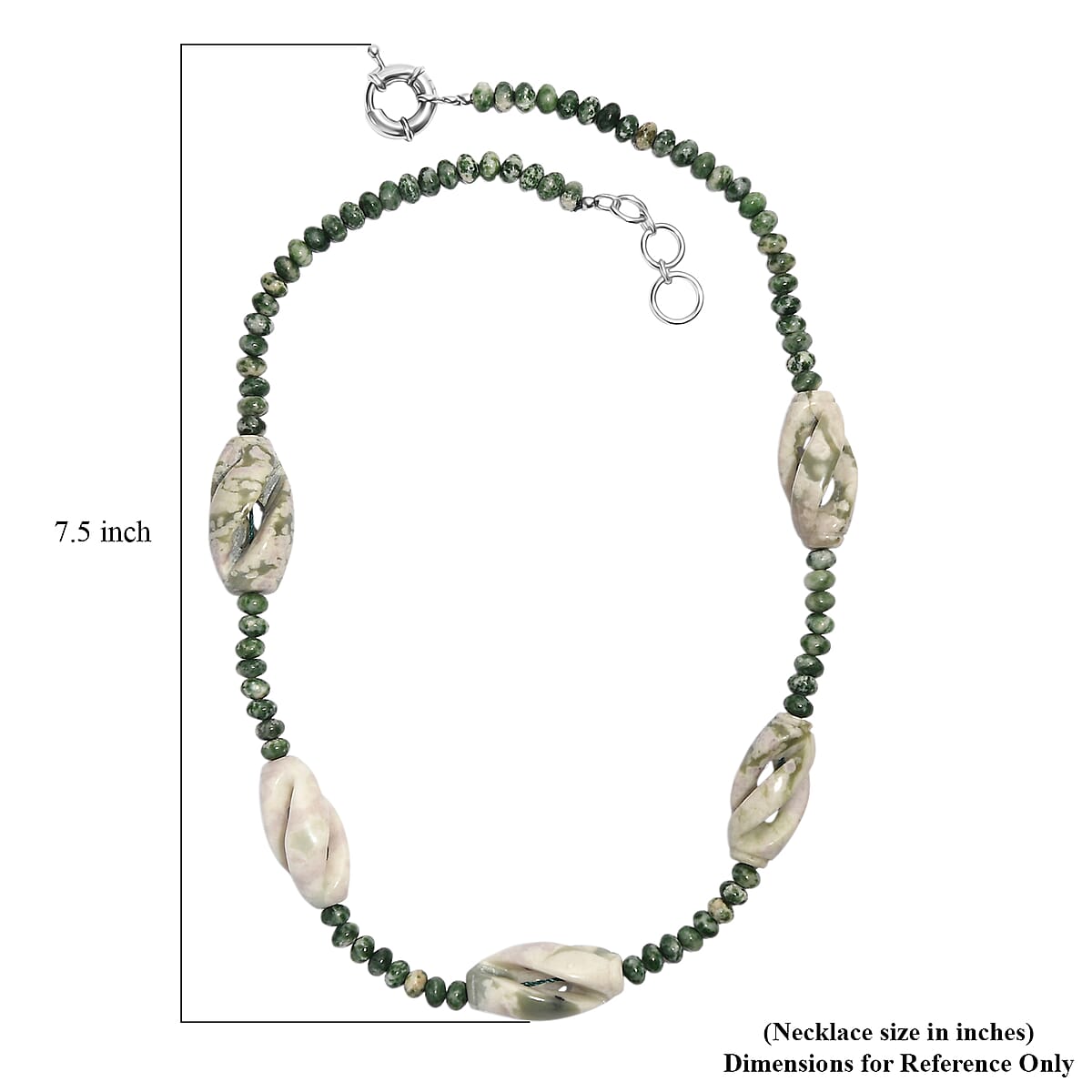 Sesame Jasper and Green Spot Agate 266.00 ctw Beaded Necklace in Platinum Over 20 Inches  image number 5