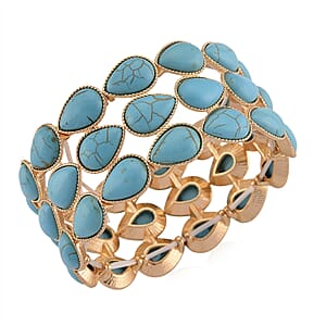Blue Howlite 34.00 ctw Stretch Bangle Bracelet in Silvertone (6.50-7.0In)