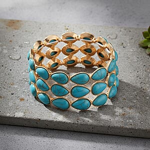 Blue Howlite 34.00 ctw Stretch Bangle Bracelet in Silvertone (6.50-7.0In)