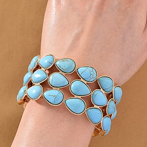 Blue Howlite 34.00 ctw Stretch Bangle Bracelet in Silvertone (6.50-7.0In)