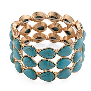 Blue Howlite 34.00 ctw Stretch Bangle Bracelet in Silvertone (6.50-7.0In)