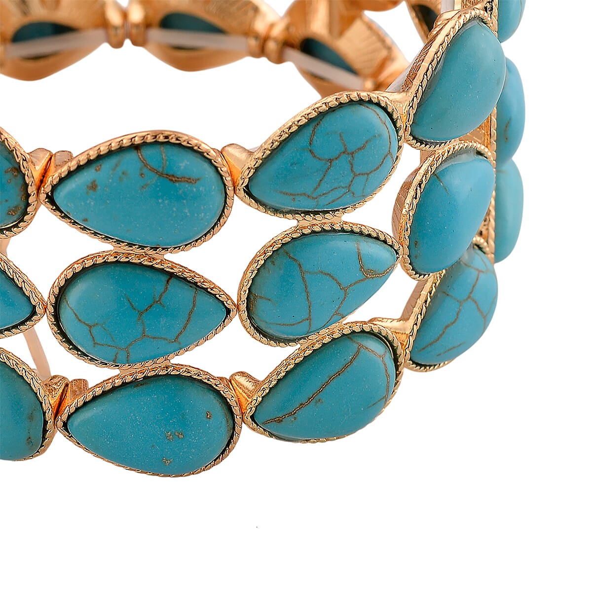 Blue Howlite 34.00 ctw Stretch Bangle Bracelet in Silvertone (6.50-7.0In) image number 4