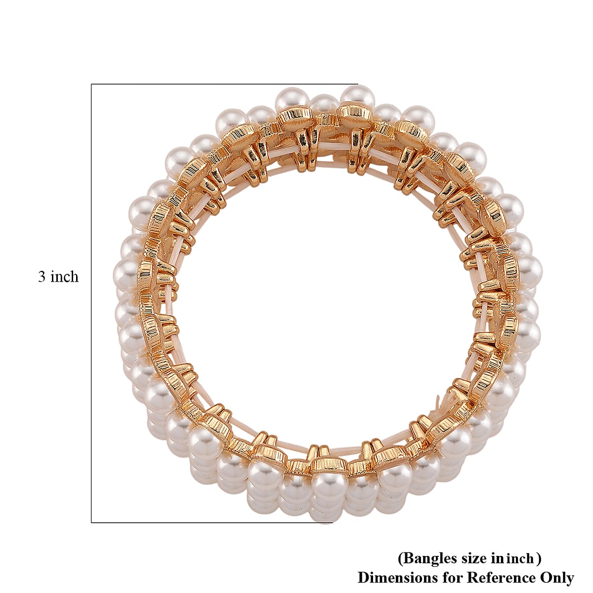 Simulated Pearl, Austrian Crystal Bangle Bracelet in Goldtone (6.50-7.0In) image number 4