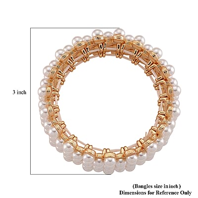 Simulated Pearl, Austrian Crystal Bangle Bracelet in Goldtone (6.50-7.0In)