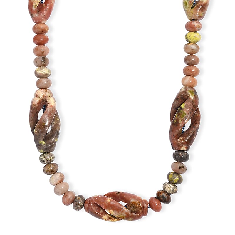 Spice Jasper and Flower Chilli Jasper 303.00 ctw Beaded Necklace in Platinum Over 20 Inches