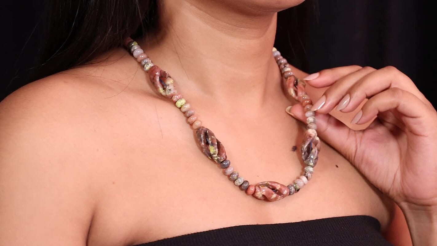 Spice Jasper and Flower Chilli Jasper 303.00 ctw Beaded Necklace in Platinum Over 20 Inches