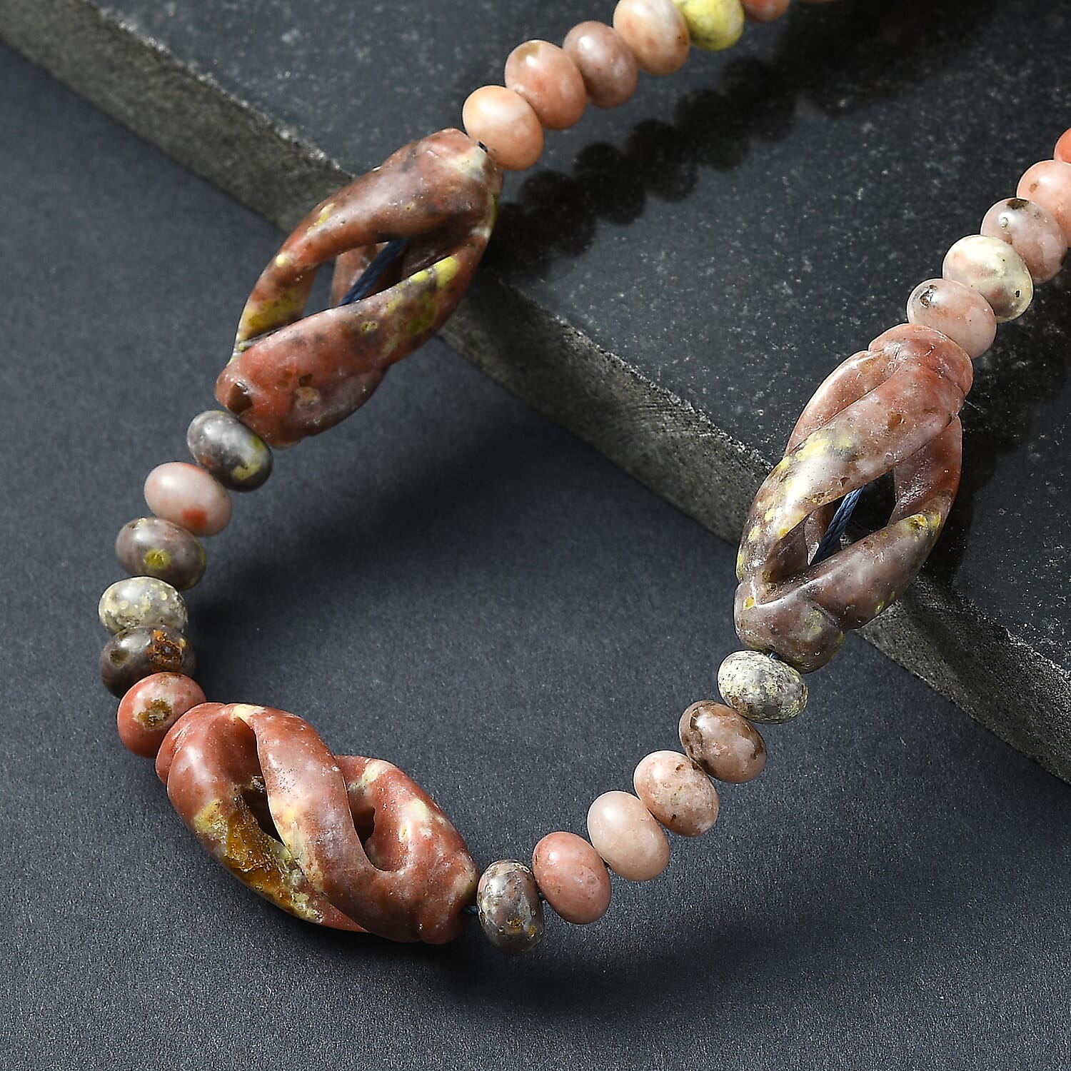Spice Jasper and Flower Chilli Jasper 303.00 ctw Beaded Necklace in Platinum Over 20 Inches