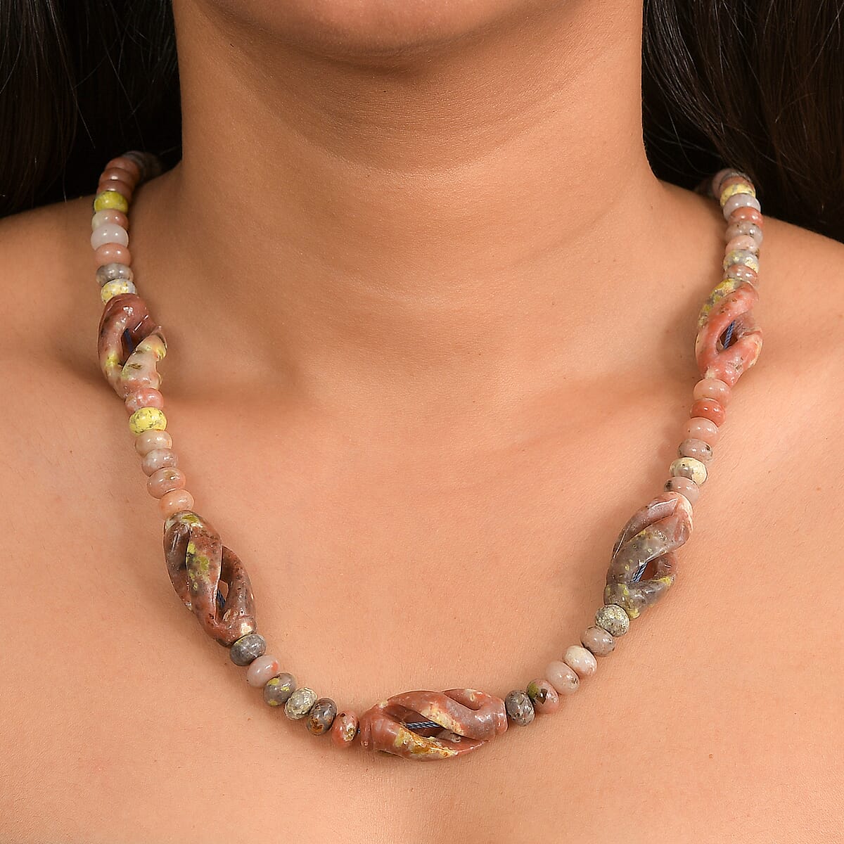 Spice Jasper and Flower Chilli Jasper 303.00 ctw Beaded Necklace in Platinum Over 20 Inches  image number 2