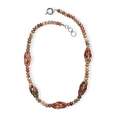 Spice Jasper and Flower Chilli Jasper 303.00 ctw Beaded Necklace in Platinum Over 20 Inches