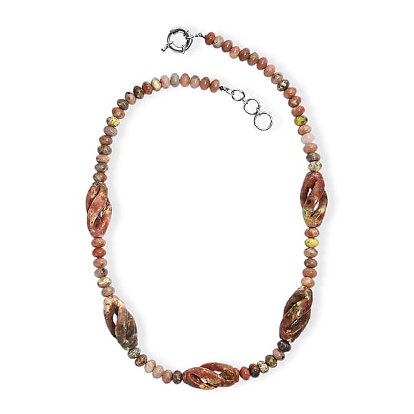Spice Jasper and Flower Chilli Jasper 303.00 ctw Beaded Necklace in Platinum Over 20 Inches