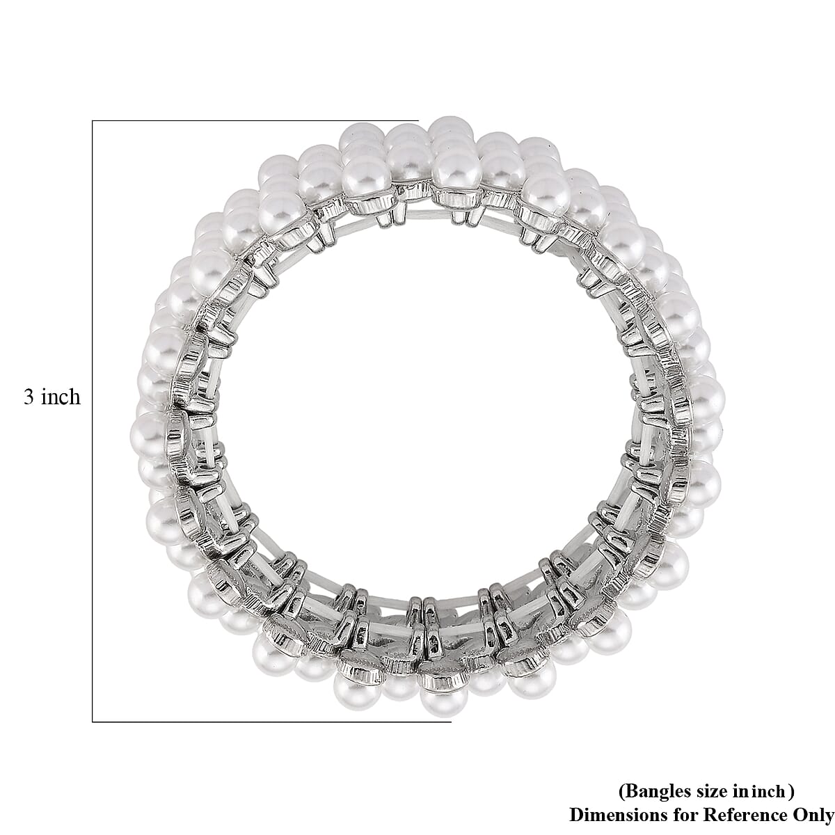Simulated Pearl, Austrian Crystal Bangle Bracelet in Silvertone (6.50-7.0In) image number 4