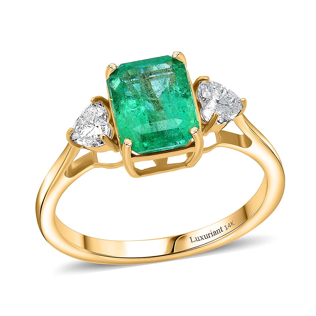 AAA Kagem Zambian Emerald and Luxuriant Lab Grown Diamond E-F VS 3.10 ctw Ring in 14K Yellow Gold (Size 6.0) image number 0