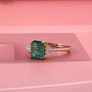 AAA Kagem Zambian Emerald and Luxuriant Lab Grown Diamond E-F VS 3.10 ctw Ring in 14K Yellow Gold (Size 6.0)