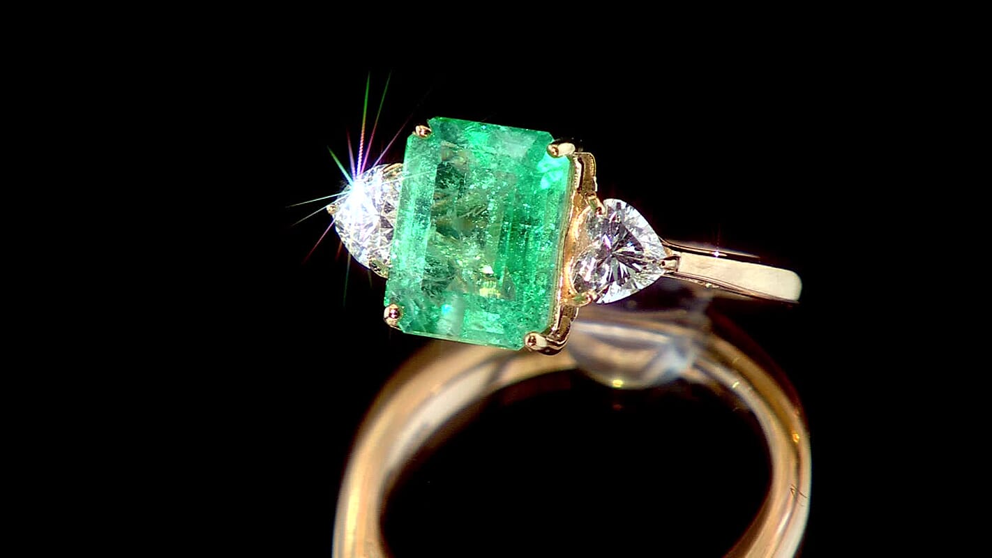 AAA Kagem Zambian Emerald and Luxuriant Lab Grown Diamond E-F VS 3.10 ctw Ring in 14K Yellow Gold (Size 6.0)