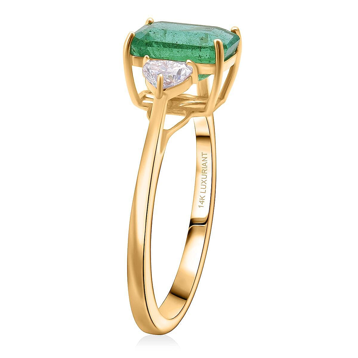 AAA Kagem Zambian Emerald and Luxuriant Lab Grown Diamond E-F VS 3.10 ctw Ring in 14K Yellow Gold (Size 6.0) image number 3