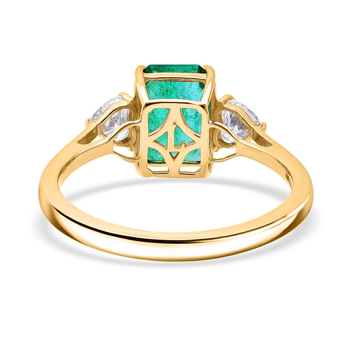 AAA Kagem Zambian Emerald and Luxuriant Lab Grown Diamond E-F VS 3.10 ctw Ring in 14K Yellow Gold (Size 6.0) image number 4