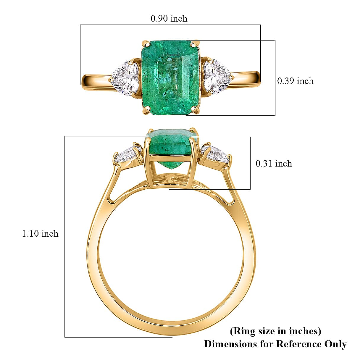 AAA Kagem Zambian Emerald and Luxuriant Lab Grown Diamond E-F VS 3.10 ctw Ring in 14K Yellow Gold (Size 6.0) image number 5