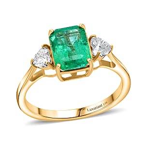 AAA Kagem Zambian Emerald and Luxuriant Lab Grown Diamond E-F VS 3.10 ctw Ring in 14K Yellow Gold (Size 7.0)