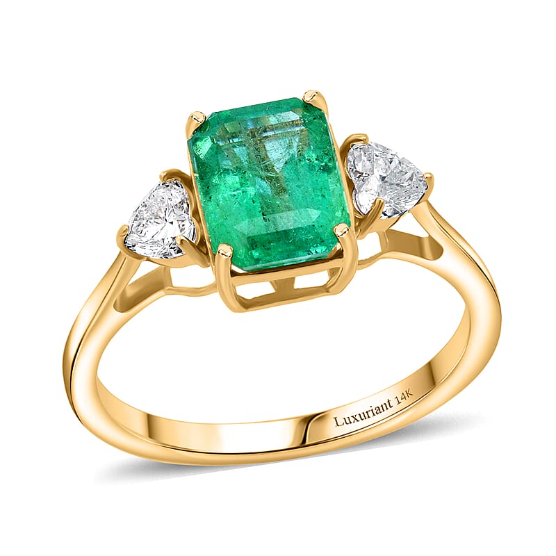 AAA Zambian Emerald, Lab Grown Diamond Ring in 14K Yellow Gold 3.10 ctw (Size 7.0)