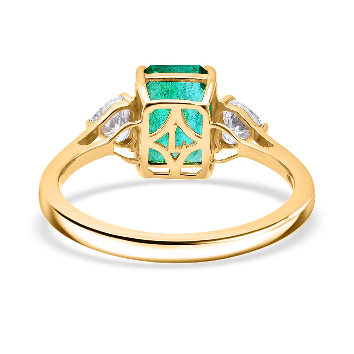 AAA Kagem Zambian Emerald and Luxuriant Lab Grown Diamond E-F VS 3.10 ctw Ring in 14K Yellow Gold (Size 7.0) image number 3