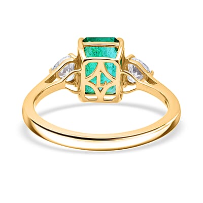 AAA Zambian Emerald, Lab Grown Diamond Ring in 14K Yellow Gold 3.10 ctw (Size 7.0)