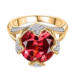 D'Joy Lab Created Padparadscha Sapphire and White Zircon 9.59 ctw Ring in Vermeil Yellow Gold Over Sterling Silver (Size 9)