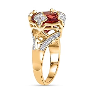 D'Joy Lab Created Padparadscha Sapphire and White Zircon 9.59 ctw Ring in Vermeil Yellow Gold Over Sterling Silver (Size 9)