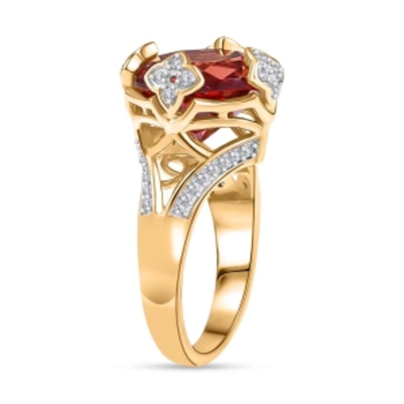 D'Joy Lab Created Padparadscha Sapphire and White Zircon 9.59 ctw Ring in Vermeil Yellow Gold Over Sterling Silver (Size 9)