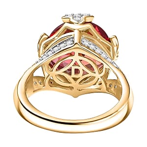 D'Joy Lab Created Padparadscha Sapphire and White Zircon 9.59 ctw Ring in Vermeil Yellow Gold Over Sterling Silver (Size 9)