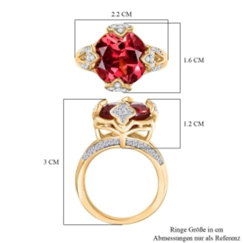 D'Joy Lab Created Padparadscha Sapphire and White Zircon 9.59 ctw Ring in Vermeil Yellow Gold Over Sterling Silver (Size 9)