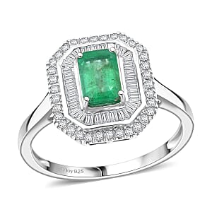 D'Joy Kagem Zambian Emerald and Diamond 1.35 ctw Ring in Rhodium Over Sterling Silver (Size 10.0)