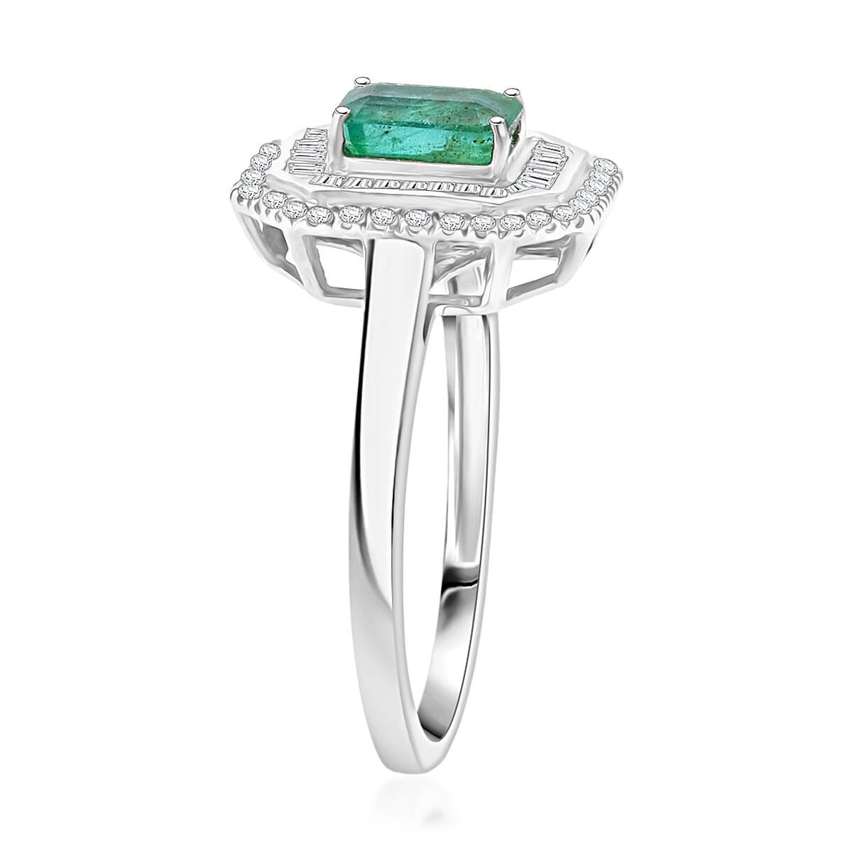 D'Joy Kagem Zambian Emerald and Diamond 1.35 ctw Ring in Rhodium Over Sterling Silver (Size 10.0) image number 3