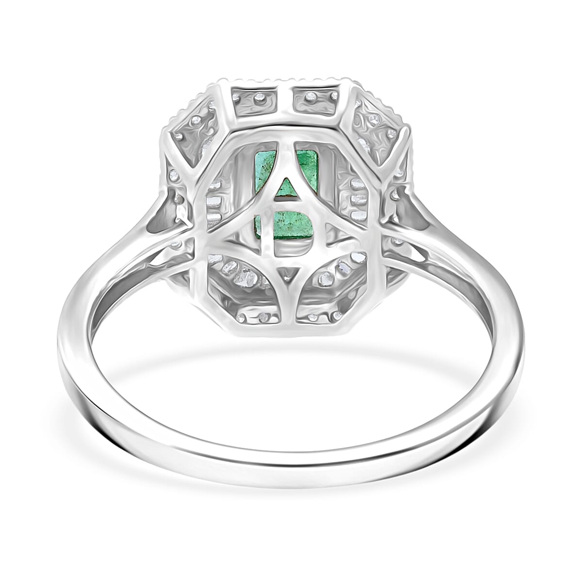 D'Joy Kagem Zambian Emerald and Diamond 1.35 ctw Ring in Rhodium Over Sterling Silver (Size 8.0) image number 4